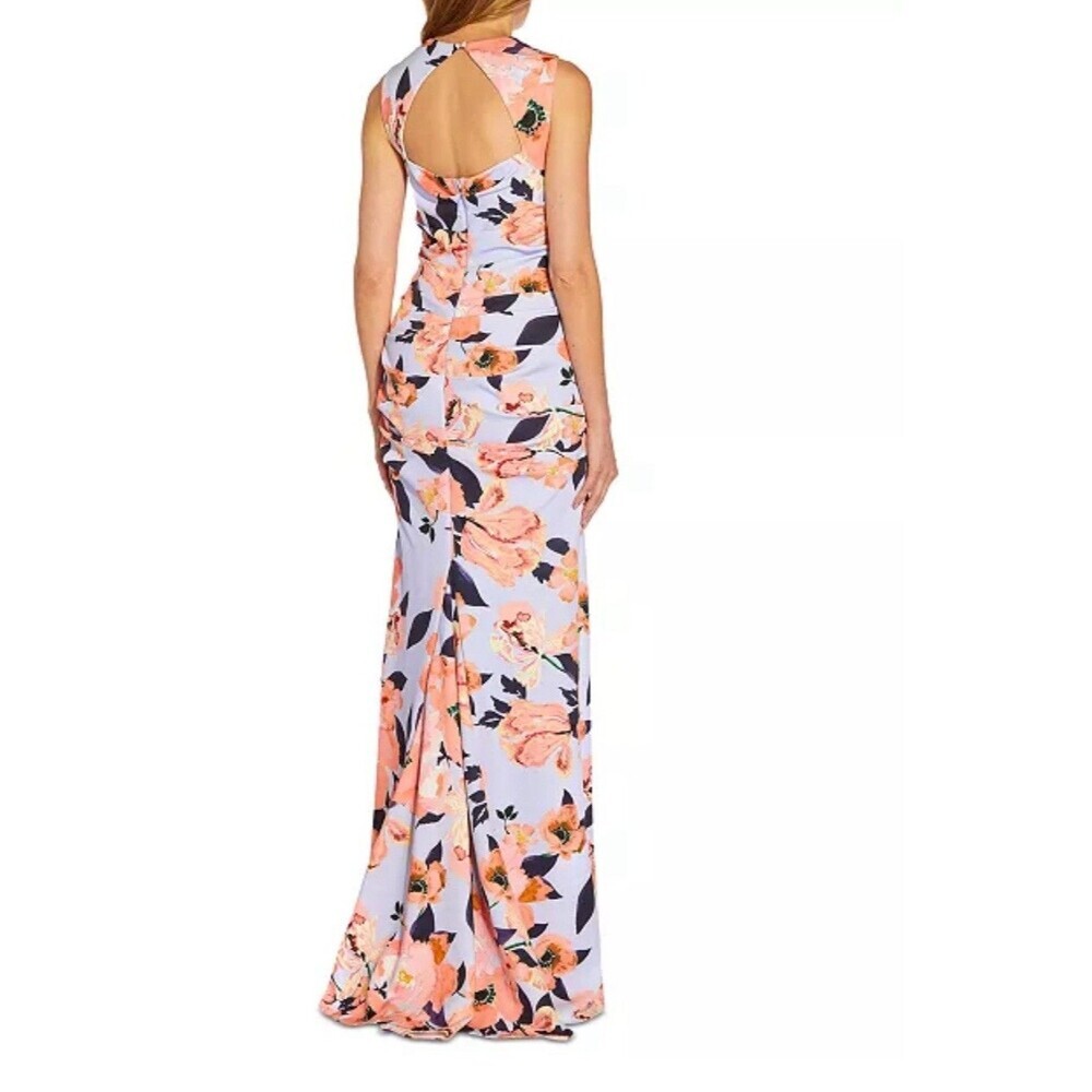 Adrianna‎ Papell Dress Maxi Mermaid Opal Coral Print Crepe Gown Tags Womens 14 - Picture 2 of 16